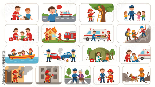 Emergency Services and First Responders Flat Design Vector Illustrations