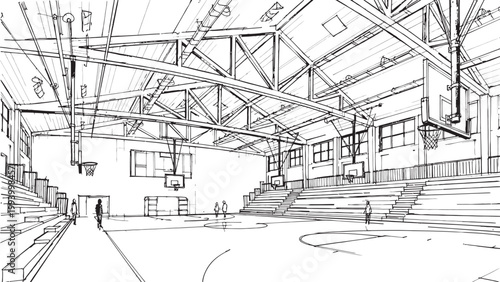 Intricate sketch of an industrial interior a warehouse or factory space