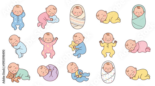 Cute Newborn Babies and Infants Flat Illustration Vector Set for Parenting and Childcare