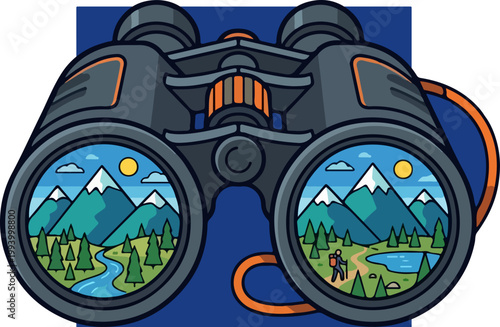 Black Binoculars with Orange Straps.