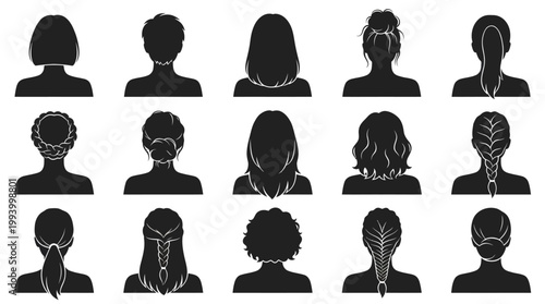 Black Silhouette Hairstyles of Women - Vector Graphics