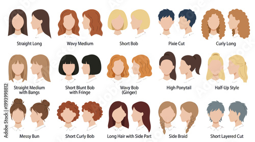 Diverse Hairstyles and Haircuts Collection Flat Vector Icons