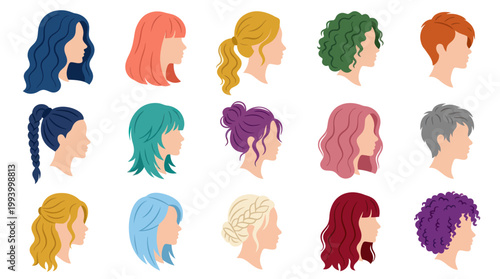 Diverse Hairstyles Vector Illustration - Beauty and Fashion Flat Design