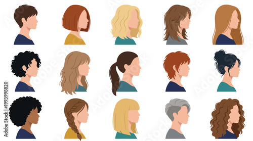 Diverse Women Hairstyles Flat Vector Profile Collection - Female Beauty and Identity Set