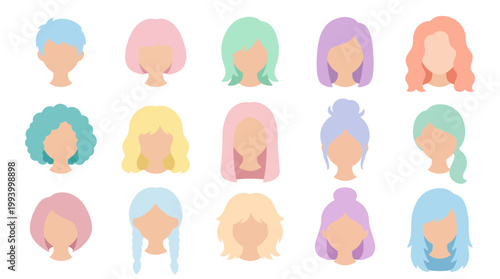 Diverse Flat Design Hairstyles Vector Set for User Profile Avatars and People Characters