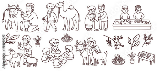 Large collection of islamic qurban festival elements