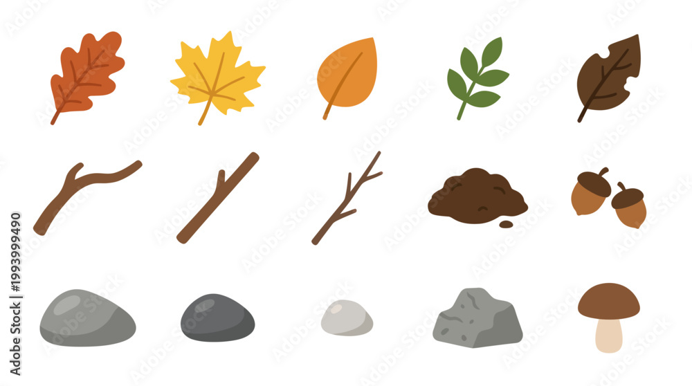 Naklejka premium Autumn Nature Elements Flat Vector Icons Collection