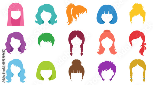 Collection of Diverse Women's Hairstyles Flat Icons. Fashion, Beauty  Personal Care Vector Set.