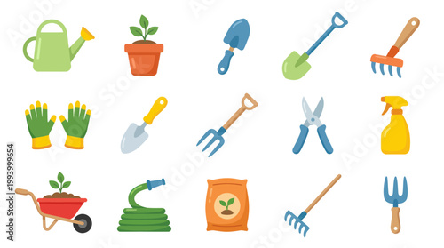 Flat Illustration of Gardening Tools for Gardeners, Agriculture