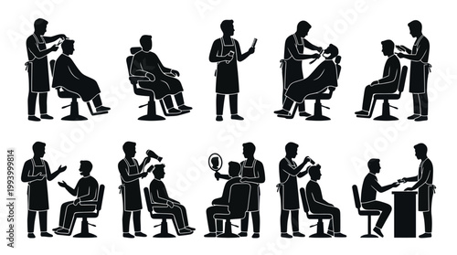 Barber Shop Hairdressing Services Silhouette Vector Icons. Professional Grooming Collection.