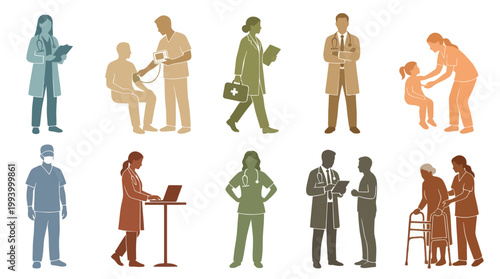Diverse Medical Healthcare Professionals and Patients Flat Vector Illustration Set