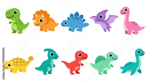 Cute cartoon dinosaurs, vector illustration for children, flat style