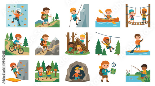 Kids Outdoor Adventure Activities Camping Hiking Kayaking Rock Climbing Zipline