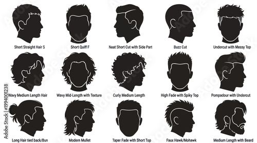 Men's Hairstyles Silhouettes: Modern Haircuts for Boys and Men Black and White