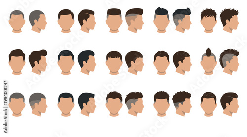 Men's Hairstyles  Haircuts Flat Design Vector Set for Beauty and Barber Shops