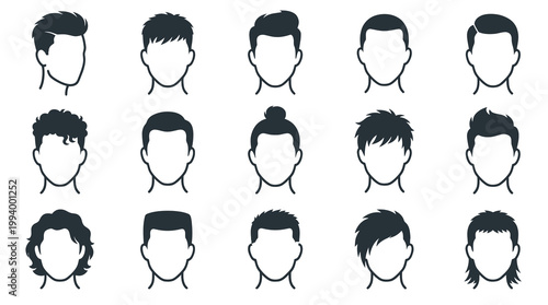 Men's Hairstyles Line Art Icons Collection for Fashion and Grooming