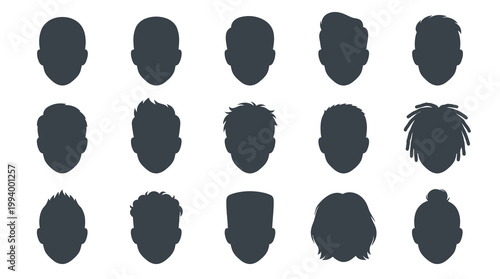 Set of 15 Diverse Men's Hairstyles Icons, Flat Design Style