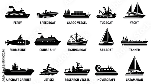 Black  White Nautical Icons: Transportation  Watercraft Collection