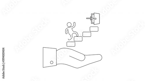 Hand holding steps leading to goal with puzzle piece and person icon.