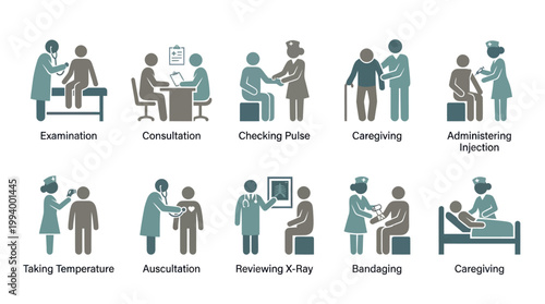 Medical Healthcare Patient Care Procedures Flat Glyph Icons Collection