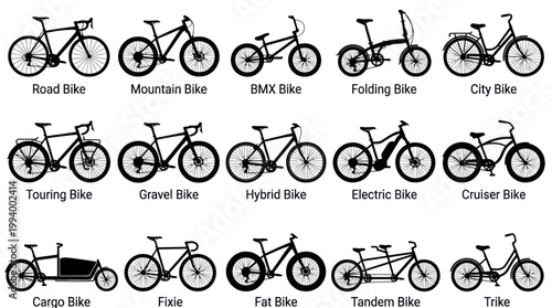 Bicycle Types Collection Silhouette Icons - Cycling, Sports, Transport, Recreation Industry