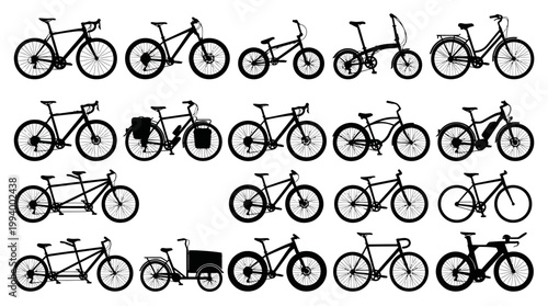 Transportation Bicycle Silhouettes Vector Icon Set - Diverse Cycle Types Collection