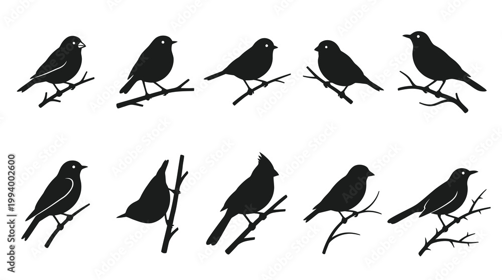 Obraz premium Bird Silhouettes on Branches Vector Art