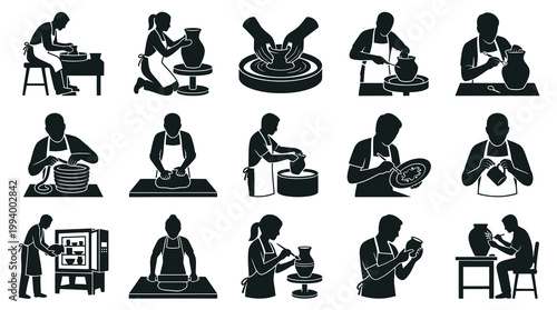 Pottery Icons: Black and White Glyph Art of Ceramic Craftsmanship