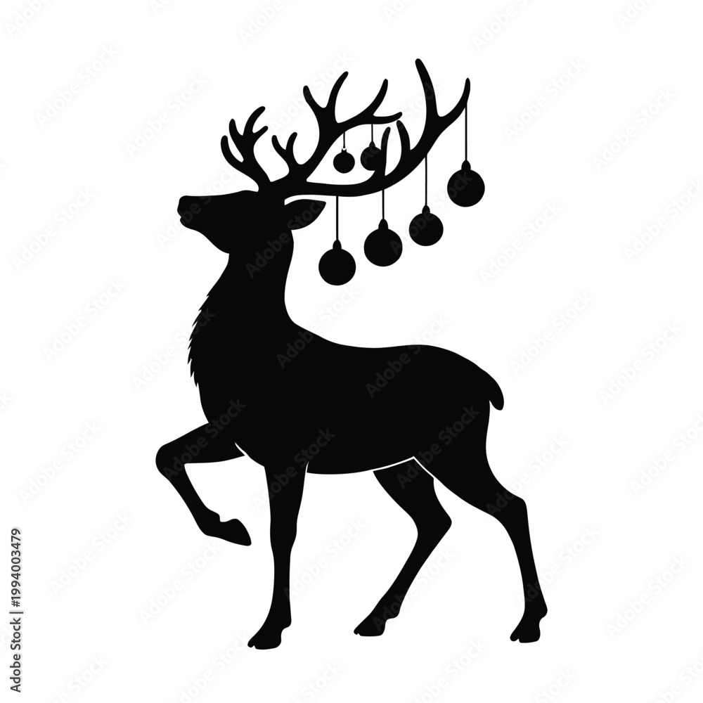Fototapeta premium Christmas deer silhouette with ornaments hanging from antlers