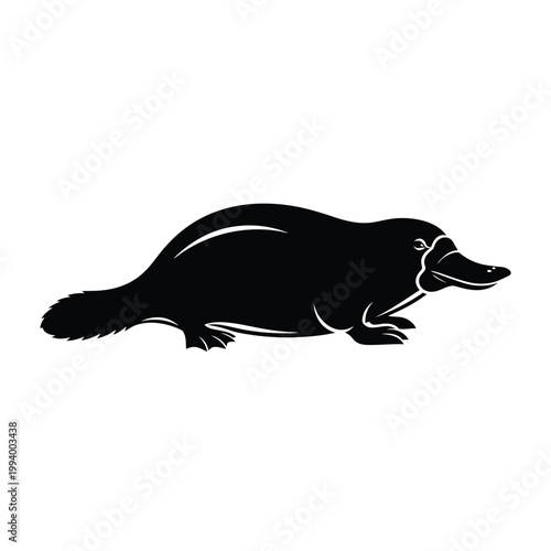 Black silhouette of a platypus on white background