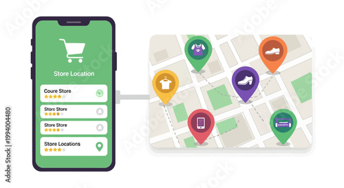 Navigating to a Physical Store Through a Mobile Application Showing Store Locations on a Map