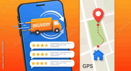 Online delivery service with mobile app tracking, rating system and map navigation