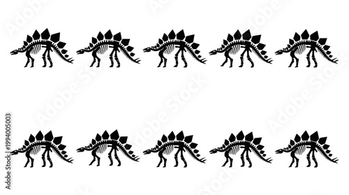 Black and White Stegosaurus Skeleton Illustration - Dinosaur Icon