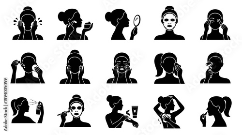 Black and White Icons Representing Skincare and Beauty Treatments