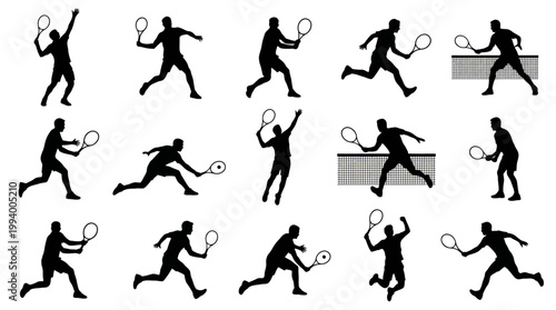 Black  White Silhouettes of Tennis Players in Action