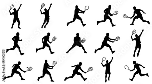 Black  White Silhouettes of Tennis Players in Action Poses