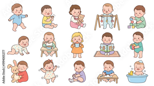 Cute Babies Cartoon Collection Vector Art