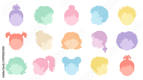 Collection of Flat Design Colorful Child Head Silhouettes Vector Avatars