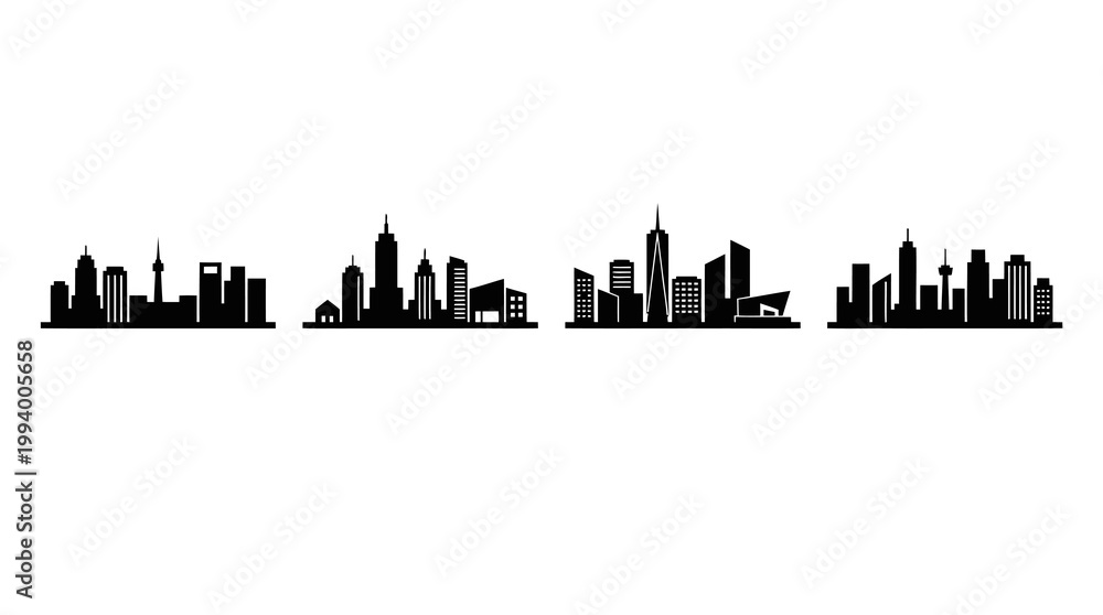 Obraz premium Black and White Cityscape Silhouette Vector Art
