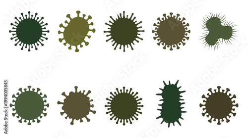 Virus Icons Set, Microbe Symbols, Pandemic Medical Health Care Art Style