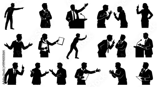 Business People Silhouettes - Business Meeting, Debate, Presentation, Discussion