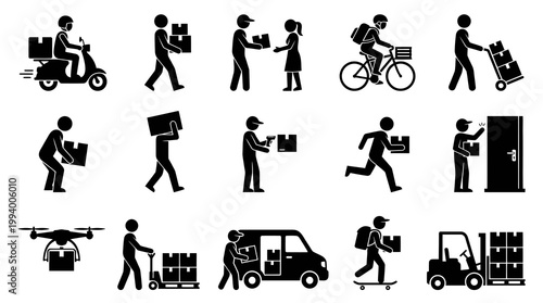 Black  White Icons: Delivery  Logistics Services, Transportation  Shipping