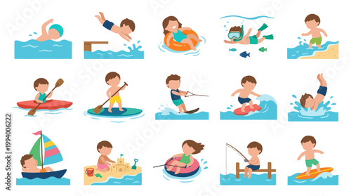 Summer Activities for Kids - Flat Vector Illustration