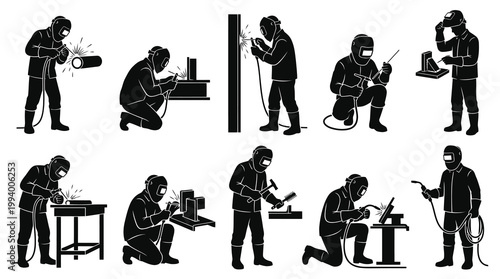 Industrial Welder Silhouettes Collection - Construction and Manufacturing Glyph Icons