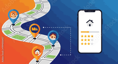 Efficient delivery and service management concept with GPS tracking, real-time updates, and client satisfaction ratings via a mobile application