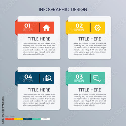 Round Square four step Infographic template design