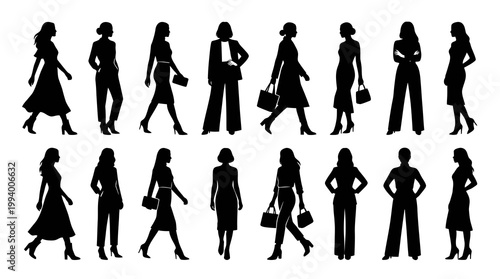Black  White Silhouette of Businesswomen in Fashionable Outfits