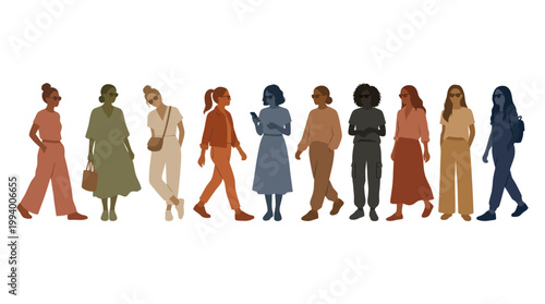 Diverse Women Fashion Flat Illustration Vector Stock Asset