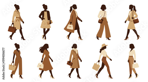 Fashionable Women's Silhouettes: Business  Casual Outfits, Vector Art