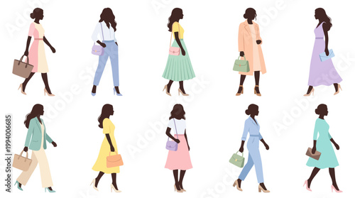 Flat Silhouette Women Fashion Collection - Diverse Clothing Styles Vector Set